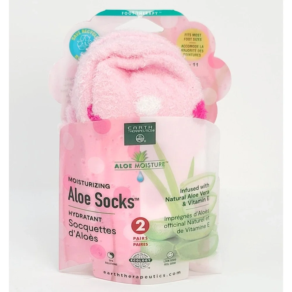 NEW Earth Therapeutics ALOE MOISTURE Socks Pink 2 Pair Pack Spa Foot Therapy